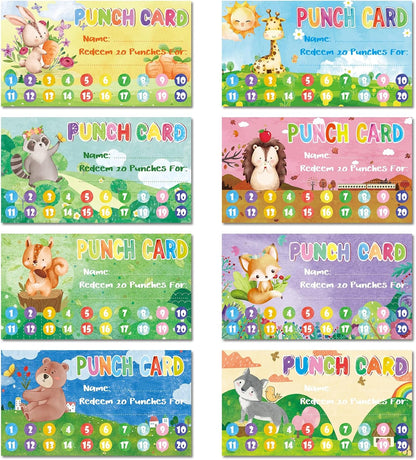 Fumete 400 Pcs Punch Cards for Classroom Reward Cards Behavior Incentive Loyalty Awards for Kids Students Teachers School Business, 8 Styles, 3.5 x 2 in(20 Cute Animal Punches Style)