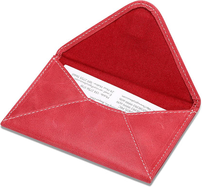HISCOW Envelope Business Card Case with Magnet Closure - Italian Calfskin (Vintage Red)
