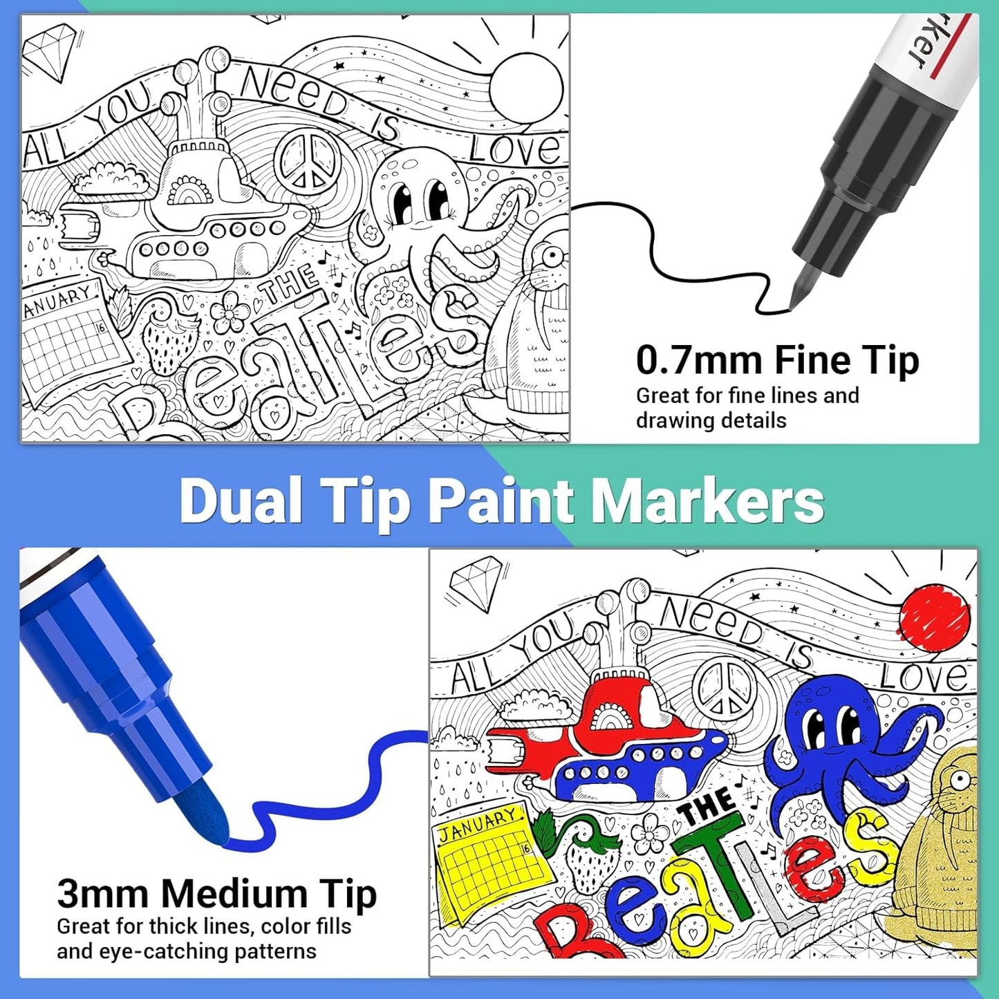 Oil Based Paint Markers, 8 Colors Dual Tip Permanent Paint Pens Paint Markers(0.7mm & 3mm), Waterproof Paint Pen for Rock Painting, Metal Wood Glass Stone Canvas Mugs Fabric Plastic