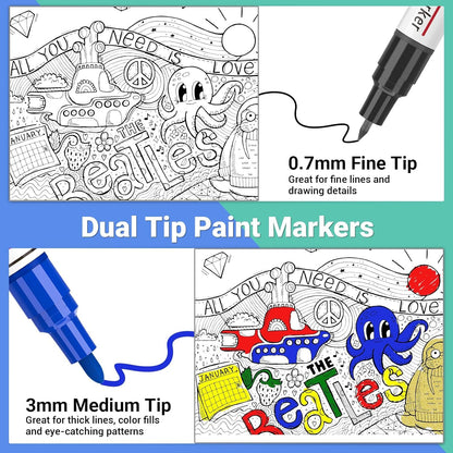 Oil Based Paint Markers, 8 Colors Dual Tip Permanent Paint Pens Paint Markers(0.7mm & 3mm), Waterproof Paint Pen for Rock Painting, Metal Wood Glass Stone Canvas Mugs Fabric Plastic