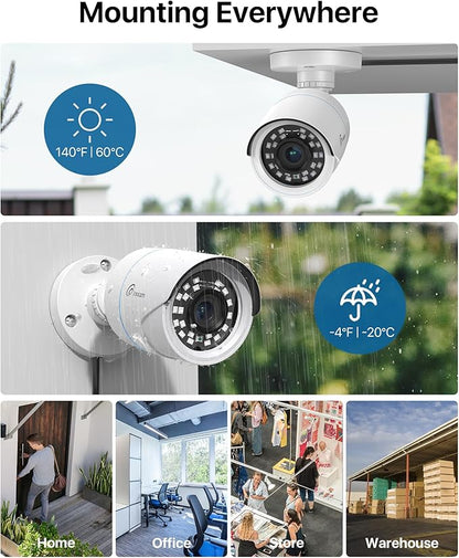 Loocam Security Camera System 1080p, AI Human Vehicle Detection, 8 Channel 4 Cams H.265+ DVR with 1TB HDD Wired Surveillance Camera, Night Vision, Remote Access, App Email Alert, IP66 Indoor Outdoor
