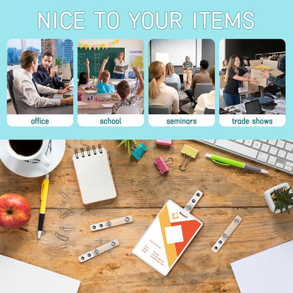 100Pcs Premium Metal Badge Clips with Clear PCV Straps, for ID Cards, Badge Holders, Name Tags, Work Badges