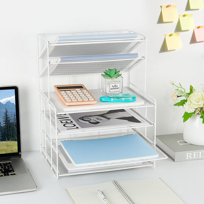 6-Tier Letter Tray Paper Organizer, Desk Organizers and Accessories, Desktop File Organizer, Office Desk Accessories for Office Supplies(White)