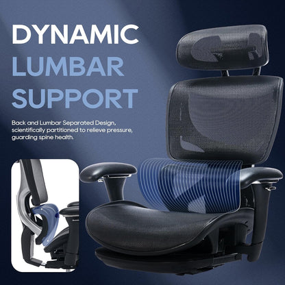 COLAMY Ergonomic Mesh Office Chair with Footrest, Executive High Back Computer Desk Chair with Wide Headrest and Adjustable 3D Arms, Backrest, Tilt Lock and Lumbar Support(Black)