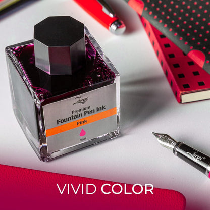 ZenZoi Fountain Pen Ink Bottle 50ml | Premium Designed Bottled Ink for Fountain Pens – Suitable for Calligraphy and All Branded Pens | Quick Drying and Smooth Flow Writing Experience (Pink)