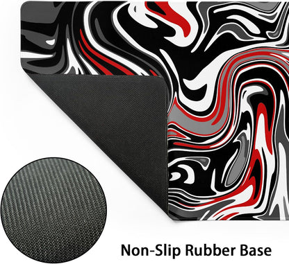 Black Red Swirl Gaming Mouse Pad XXL Gray Marble Grey Fluid Design Extended Large Mat Mousepad Desk Pad Non-Slip Rubber Base Stitched Edge Keyboard Pad Playmat for Computer,35.4×15.7 Inch