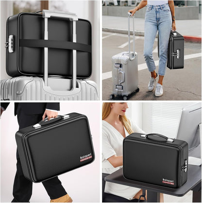 Fireproof File Organizer with Fireproof Zipper,Fireproof Document Box Hard Case with Lock,Portable Document Safe for Important Document Laptop Valuables(Black,15.8"x4.8"x12.6")