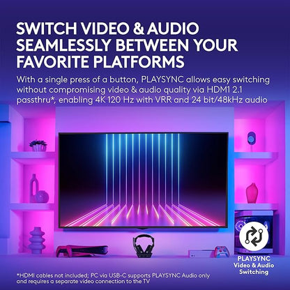 Logitech G Astro A50 X Multi-Platform Wireless Gaming Headset + Base Station for PS5/Xbox/PC: PLAYSYNC Video & Audio Switcher, HDMI 2.1 4K 120Hz VRR, <24bit/48kHz, 24hr Battery, 2.4GHz & BT - Black