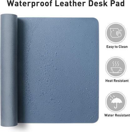 Aothia Leather Desk Pad Protector, Office Mat, Large Mouse Pad, Non-Slip PU Leather Blotter, Laptop Desk Pad, Waterproof Writing Pad for Office and Home (Denim Blue, 31.5" x 15.7")