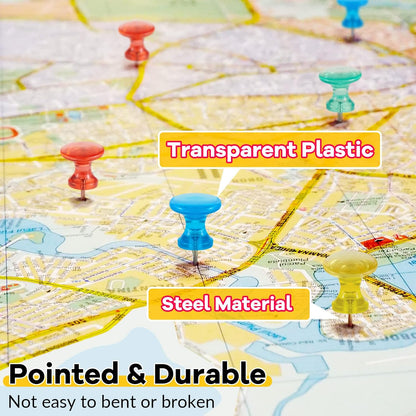 Outus 100 Pcs Giant Push Pins Large Thumb Tacks Plastic Heads 1 Inch Jumbo Push Pins for Cork Board Map Posters Office School(Red, Yellow, Blue, Green, Transparent)