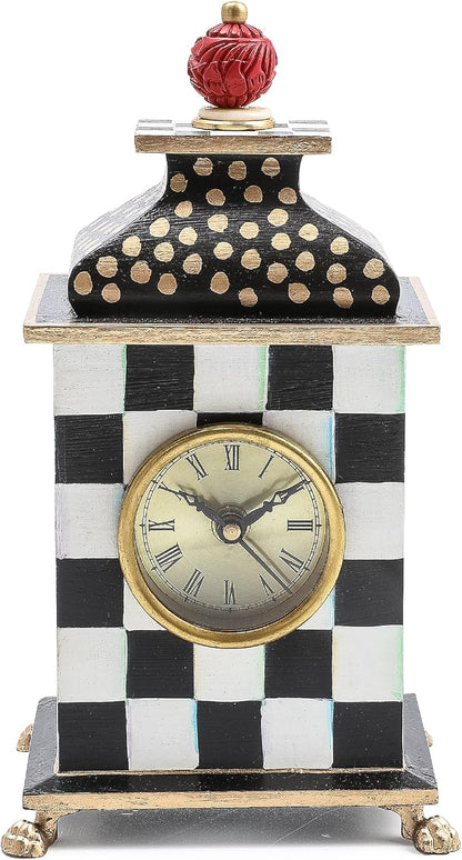 MACKENZIE-CHILDS Desk Clock, Decorative Wood Clock for Kitchen and Living Room, Black-and-White Courtly Check
