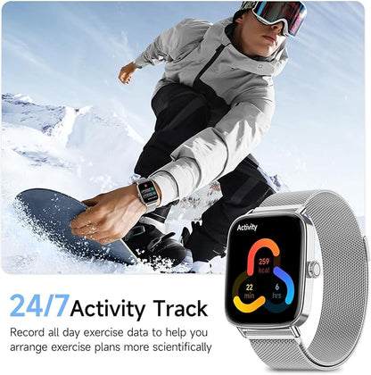Smart Watch for Men Women, 1.85" HD Smartwatch Compatible iPhone/Samsung/Android (Answer/Make Calls), 100+ Sport Modes Fitness Tracker with Heart Rate/Sleep/SpO2 Monitor, IP68 Waterproof, Metal Band