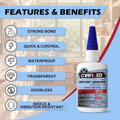 Professional Grade Cyanoacrylate Super Glue, Medium Viscosity CA Glue for Woodworking, 2 oz. (56.8 Grams) - Instant Adhesive for Woodturning, Pen Turning, Hobby Models & Most Wood Bonding