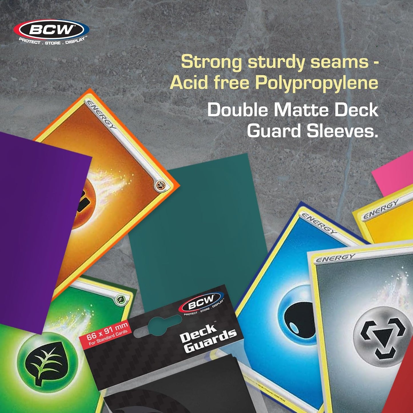 BCW Deck Guard - Double Matte Card Sleeves | 500 Count Box (10 Packs of 50 Sleeves) |Acid-Free, No PVC | Fits 2.5" x 3.5" Game Cards | Archival Safe Sleeves for Card Protection (Purple)