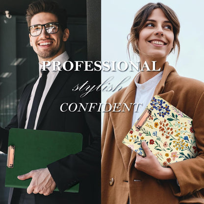 Ospelelf Leather Clipboard Binder with Storage - 3 Ring Zippered Padfolio Portfolio Folder - Calculator, 12.1” Tablet Sleeve, 5 Dividers with Pocket, Refillable Notepad, Card Slot (Floral)