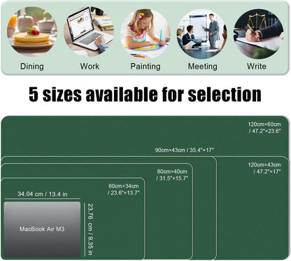 BLESWIN Large Desk Pad Mat 47.2"" x 17"", Office Desk Mat, Non-Slip PU Leather & Cork Desk Blotter for Keyboard and Mouse, Large Desk Mat, Large Mouse Pad for Office & Home(Dark Green)