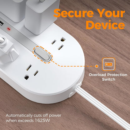 Surge Protector Power Strip 10 Ft Extension Cord, 10 AC Outlet Extender with 3 USB (1 USB C), TESSAN Flat Extension Cord with Multiple Outlets, Flat Plug Power Strip for Home, Office, Dorm Essentials