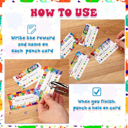 Fumete 400 Pcs Punch Cards for Classroom Reward Cards Behavior Incentive Loyalty Awards for Kids Students Teachers School Business, 8 Styles, 3.5 x 2 in(10 Rainbow Tie Dye Punches Style)