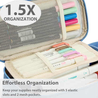 Pencil Case Pouch Box Bag School Supplies Girls Boys Kids, Cute Preppy Stuff Large Big Capacity Aesthetic Pen Organizer, Back to College Stationary, Cornflower Blue, Standard Stlye, 1800ml