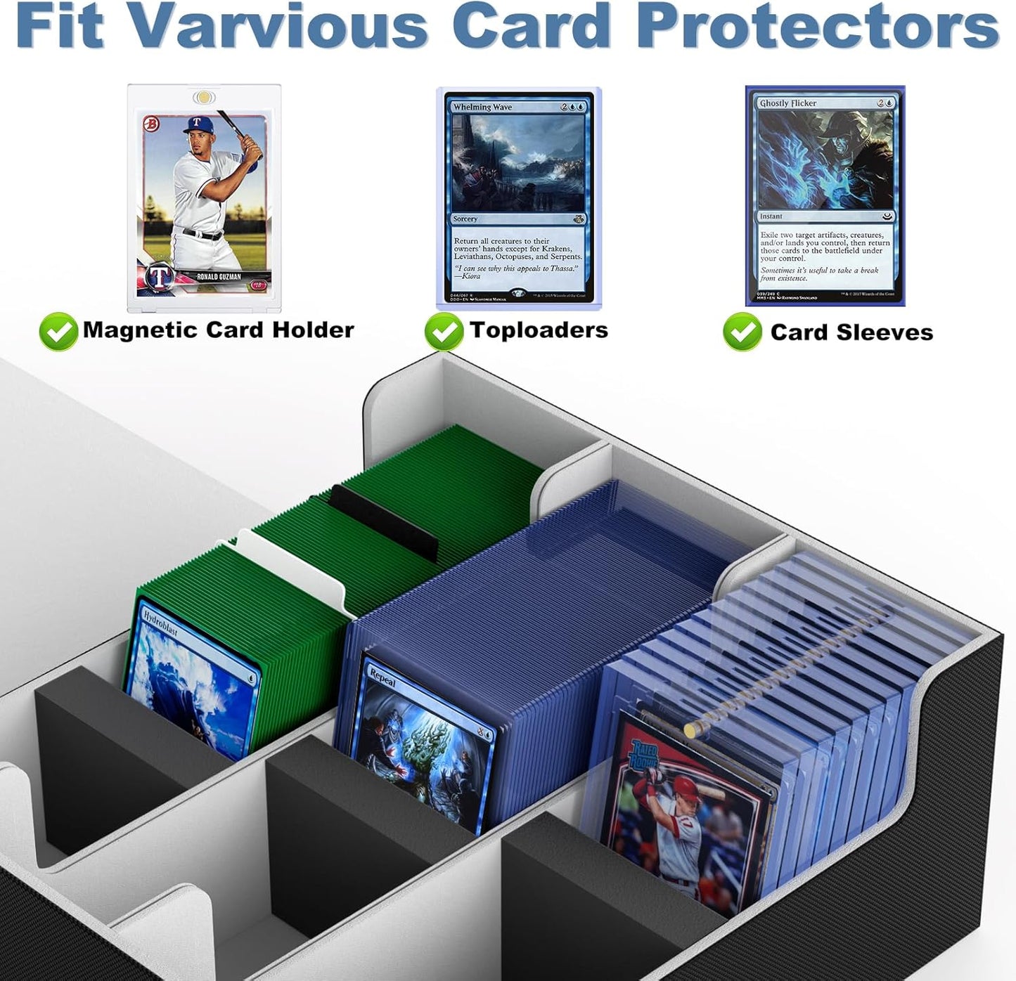 Mlikero Card Deck Case for Trading Cards 1800+, Trading Card Storage Box for Magnetic Card Holder and Hard Plastic Card Protectors, Leather Magnetic Closure Deck Box Fit for MTG, TCG