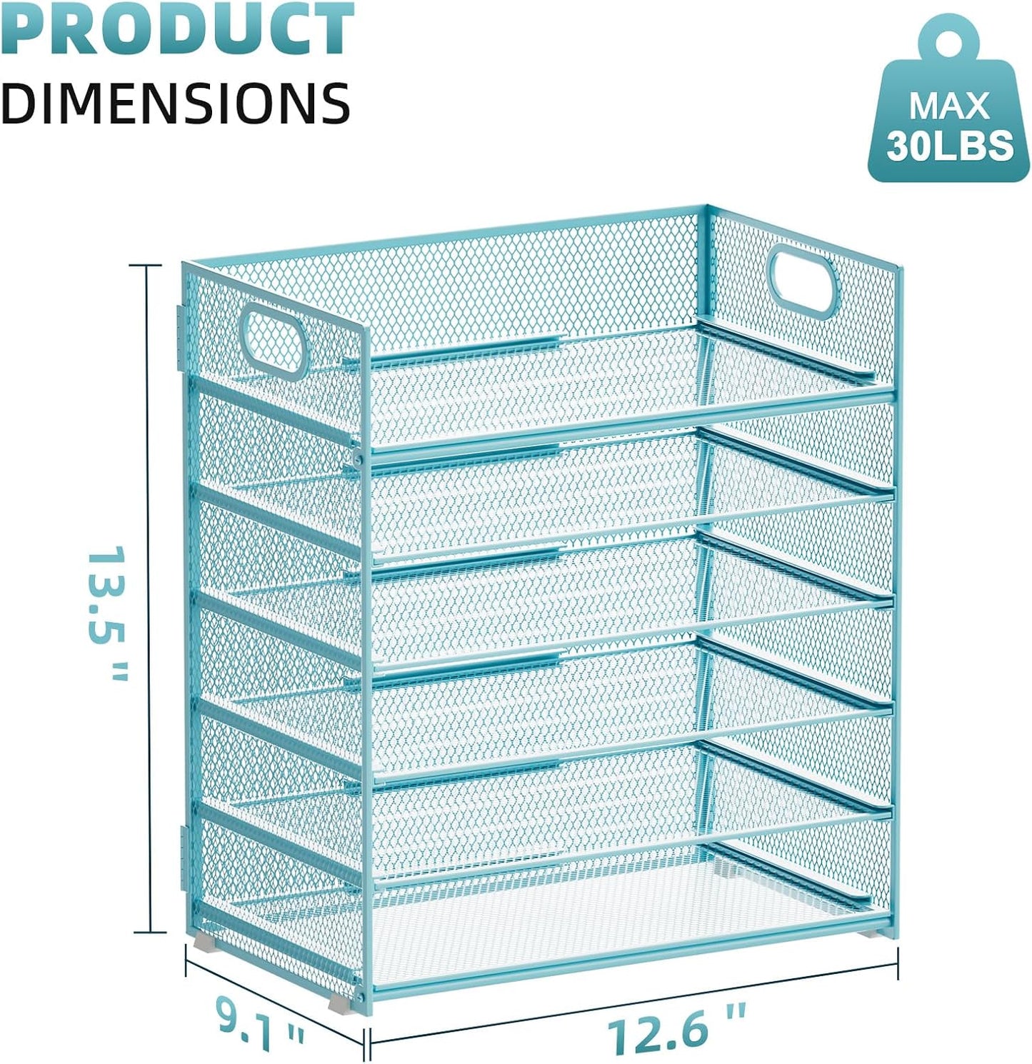 Marbrasse 6 Tier Paper Organizer Letter Tray - Mesh Desk File Organizer with Handle, Paper Sorter for Letter/A4 Office File Folder Holder -Blue