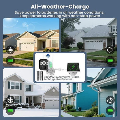 xmartO Solar Security Cameras Wireless Outdoor, WiFi6 NVR with 64GB Micro SD Card, 4 PCs 4MP QHD Home Security Camera System with 10CH Expandable NVR, 120 Days Local Storage, All-Weather Solar Charge