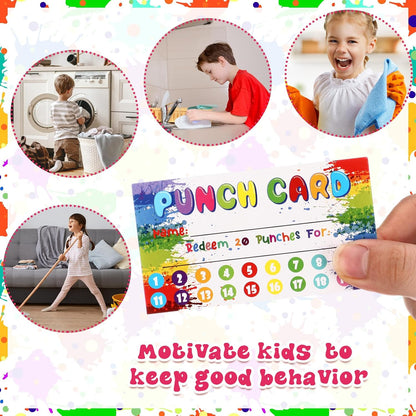 Fumete 400 Pcs Punch Cards for Classroom Reward Cards Behavior Incentive Loyalty Awards for Kids Students Teachers School Business, 8 Styles, 3.5 x 2 in(20 Rainbow Tie Dye Punches Style)