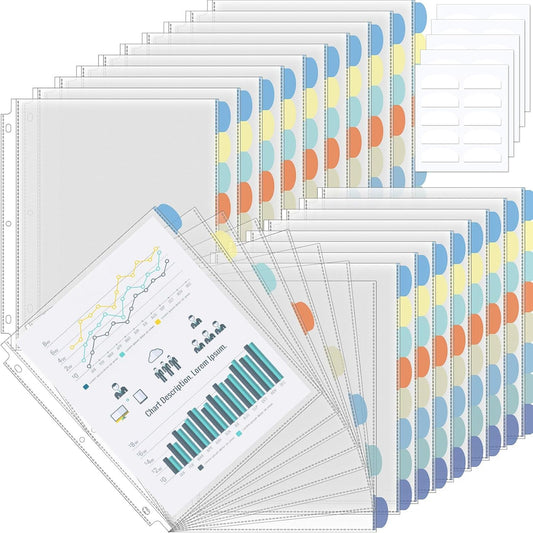 ReliThick 16 Set of 128 Pack Clear Binder Sheet Protectors with Tabs for 3 Ring Binder 8 Tab Binder Dividers with Pockets and Tabs Plastic Page Protector Insertable Index Divider, 8.5 x 11 Inch