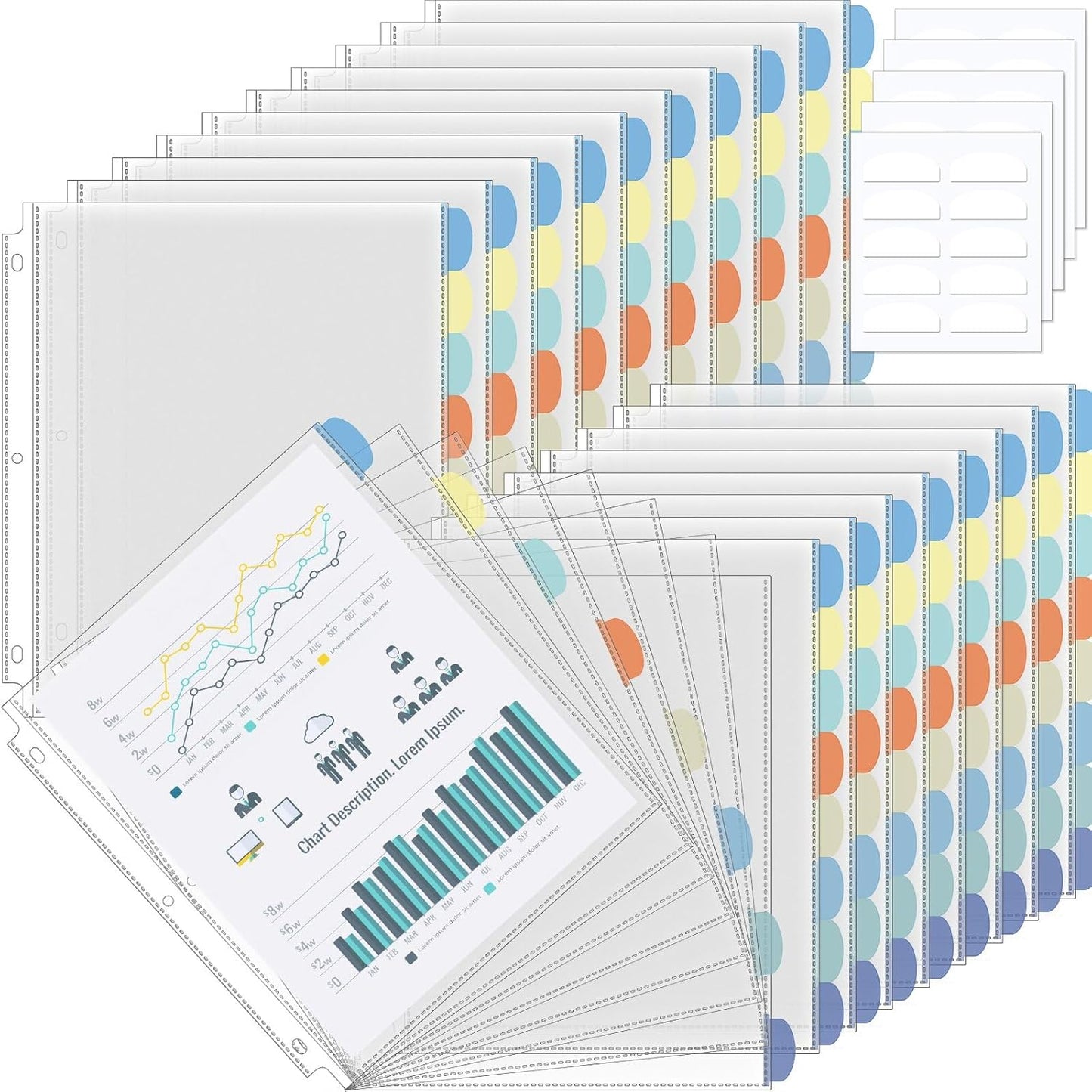 ReliThick 32 Set of 256 Pack Clear Binder Sheet Protectors with Tabs for 3 Ring Binder 8 Tab Binder Dividers with Pockets and Tabs Plastic Page Protector Insertable Index Divider, 8.5 x 11 Inch