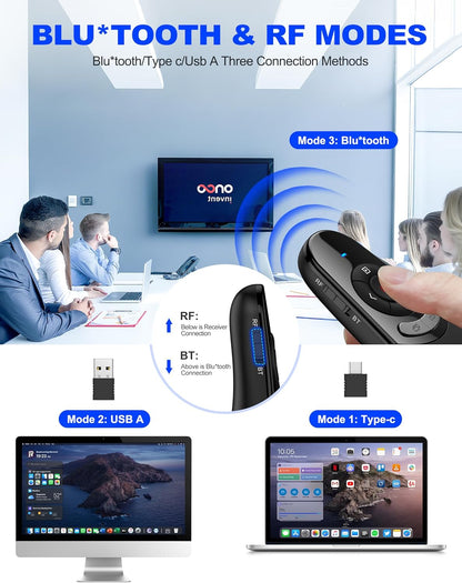 DinoFire USB Type C Wireless Presentation Clicker, BT&RF 2.4GHz Dual Modes Presenter Remote for PowerPoint Presentations Compatible with Bluetooth-Enabled Laptops Desktop Computers