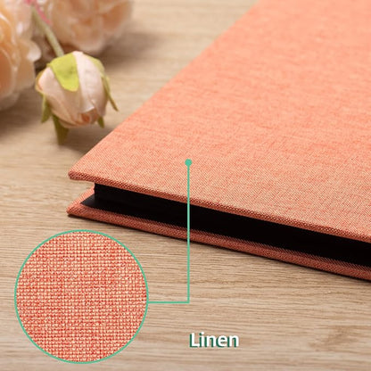 Photo Album Self Adhesive Scrapbook 3x5 4x6 5x7 6x8 Magnetic Album DIY Scrap Book 11x10.6 Inch 40 Black Sticky Pages Linen Cover DIY Photo Album(Orange)