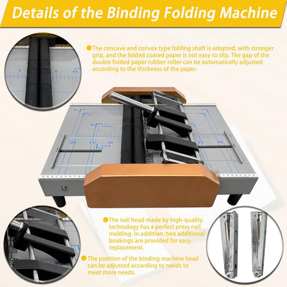 Automatic Booklet Maker & Folding Machine 110V Professional Desktop Booklet Stapler 17 Sheet 80G Paper Capacity 5 Stapling Positions Dual Action Binding Folding for Book and Paper