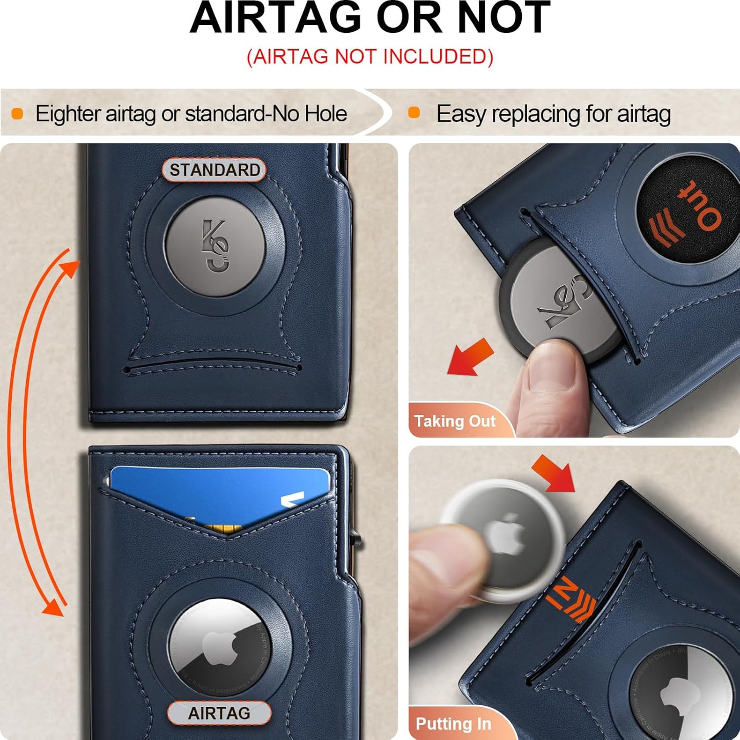 KEMISANT Airtag Wallet Men Gift,Mens Slim Front Pocket Wallet Money Clip Standard or Apple Airtag Use 3.8"×2.8"×0.9"