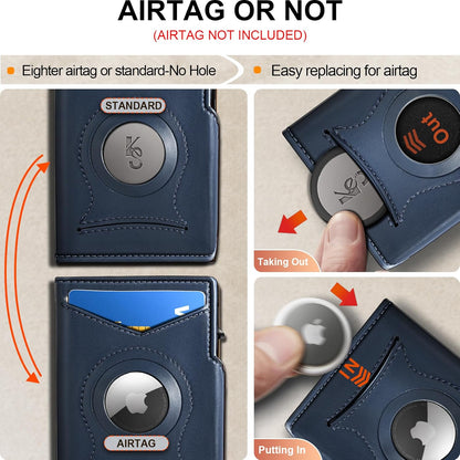 KEMISANT Airtag Wallet Men Gift,Mens Slim Front Pocket Wallet Money Clip Standard or Apple Airtag Use 3.8"×2.8"×0.9"
