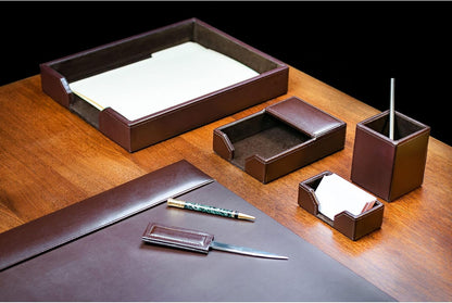 Dacasso Dark Brown Bonded Leather Luxury 6 Piece Desk Set - Blotter Pad & Desk Organization Essentials - Executive Decor and Surface Protector