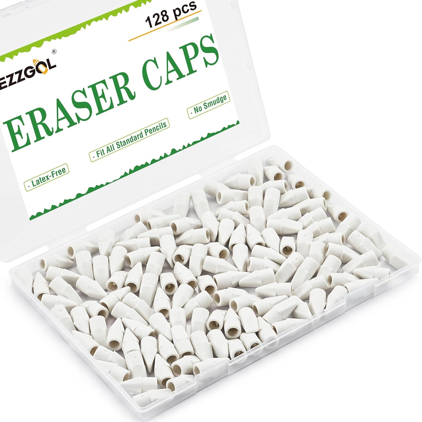 Pencil Erasers Caps Bulk, Ezzgol 128 Pcs Pencil Top Erasers Cap, White Color Arrowhead Caps Erasers Latex Free Pencil Eraser Toppers for Kids Teachers