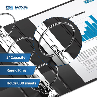 Easyview Premium 3-Ring Binders with Clear-View Covers and Round Rings, Binders for School or Office, 3 Inch, Pack of 6, Black
