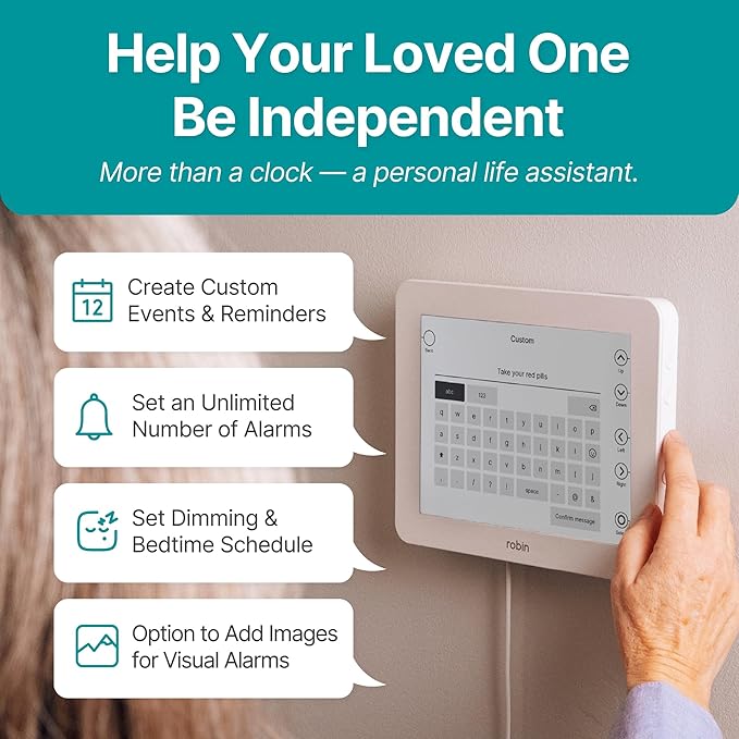 Robin Clock 2025 with Day and Date for Elderly, Clocks for Seniors, Dementia Clock, Digital Calendar Elderly, Bedside Clocks Seniors, Alzheimers Products, Dementia Clocks Extra Large, White