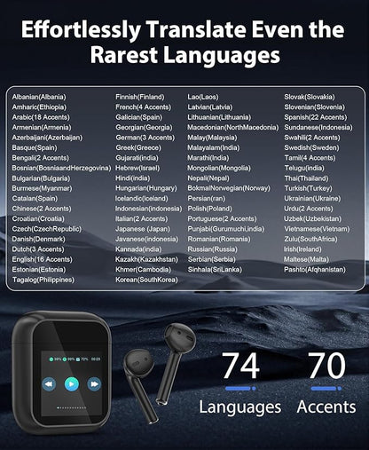 AI Translation Earbuds Real Time 144 Languages & Accents Translator Earbuds with 8-Language Offline Translating Earbuds, Audifonos Traductores Inglés Español for Learning Travel Business (Black)