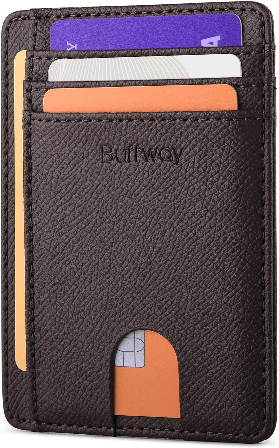 Buffway Slim Minimalist Front Pocket RFID Blocking Leather Wallets for Men and Women - Galaxy Coffee