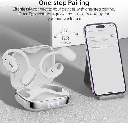 TOZO OpenEgo Open Ear Earbuds Bluetooth Headphones, AI Translation Wireless Earbuds with Real-Time 100+ LanguagesTranslation, 80Hrs Playtime, Digital Display, AI Clear Calls, Snow White