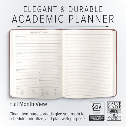 Gallery Leather Academic Planner 2025-2026, Teacher and Student Weekly Monthly Planner, Elegantly Bound Calendar with Gold-Gilded Page Edges, 18 Months - Floral Latte - 9x7"