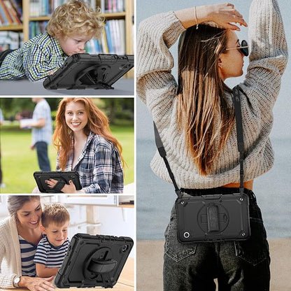 HXCASEAC Case for Samsung Galaxy Tab A7 Lite, Protective with Screen Protector/Hand Strap/Pen Holder, Sturdy A7 Lite Tablet Case, SM-T220 SM-T225 SM-T227, Black