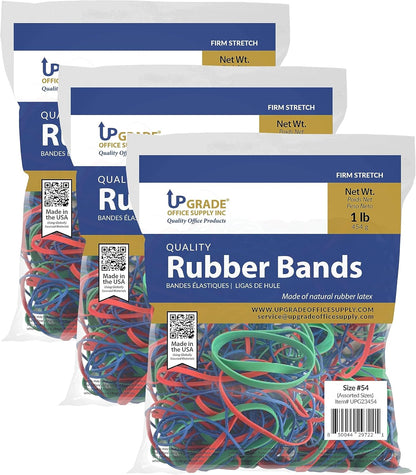 Upgrade Office Supply UPG23454PK3 Rubber Bands, Assorted Size and Color, 1 lb Bags, 3 Pack, USA