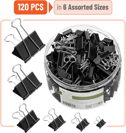 Mr. Pen- Binder Clips, 120 Pcs, Assorted Sizes, Black, Medium, Small, Office Supplies, Paper Clips