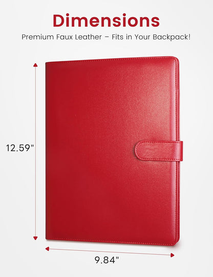 Mymazn Padfolio Clipboard Folder Portfolio, Faux Leather Storage Clipboard with Cover for Legal Pad Holder Letter Size A4 Writing Pad for Business School Office Conference Notepad Clip Boards (Red)