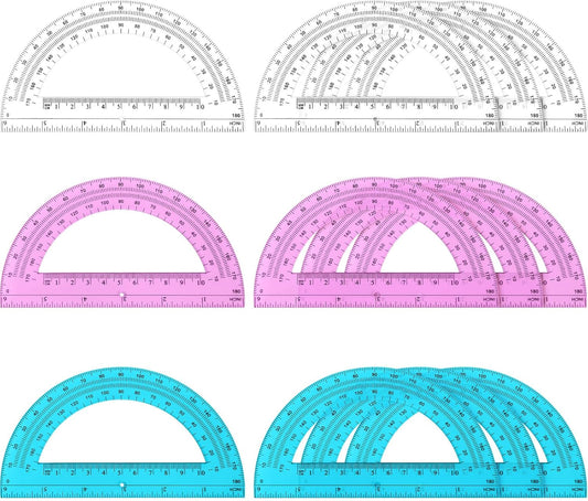 Zonon 12 Pack 6 Inch Plastic Protractor Back to School Protractors 180 Degrees Pink Blue Clear Protractors for Classroom Math Teacher Student Office Supplies