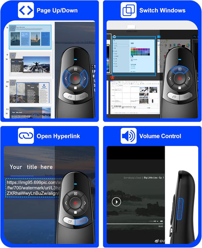 DinoFire USB Type C Wireless Presentation Clicker, BT&RF 2.4GHz Dual Modes Presenter Remote for PowerPoint Presentations Compatible with Bluetooth-Enabled Laptops Desktop Computers