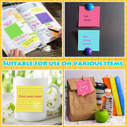 Yexiya 64 Pcs Lined Sticky Notes Self Stick Notes with Lines Bright Assorted Colors Sticky Pad for Home Office Products Post Memos, 1920 Sheets(4 x 4 Inch,Chic Color)