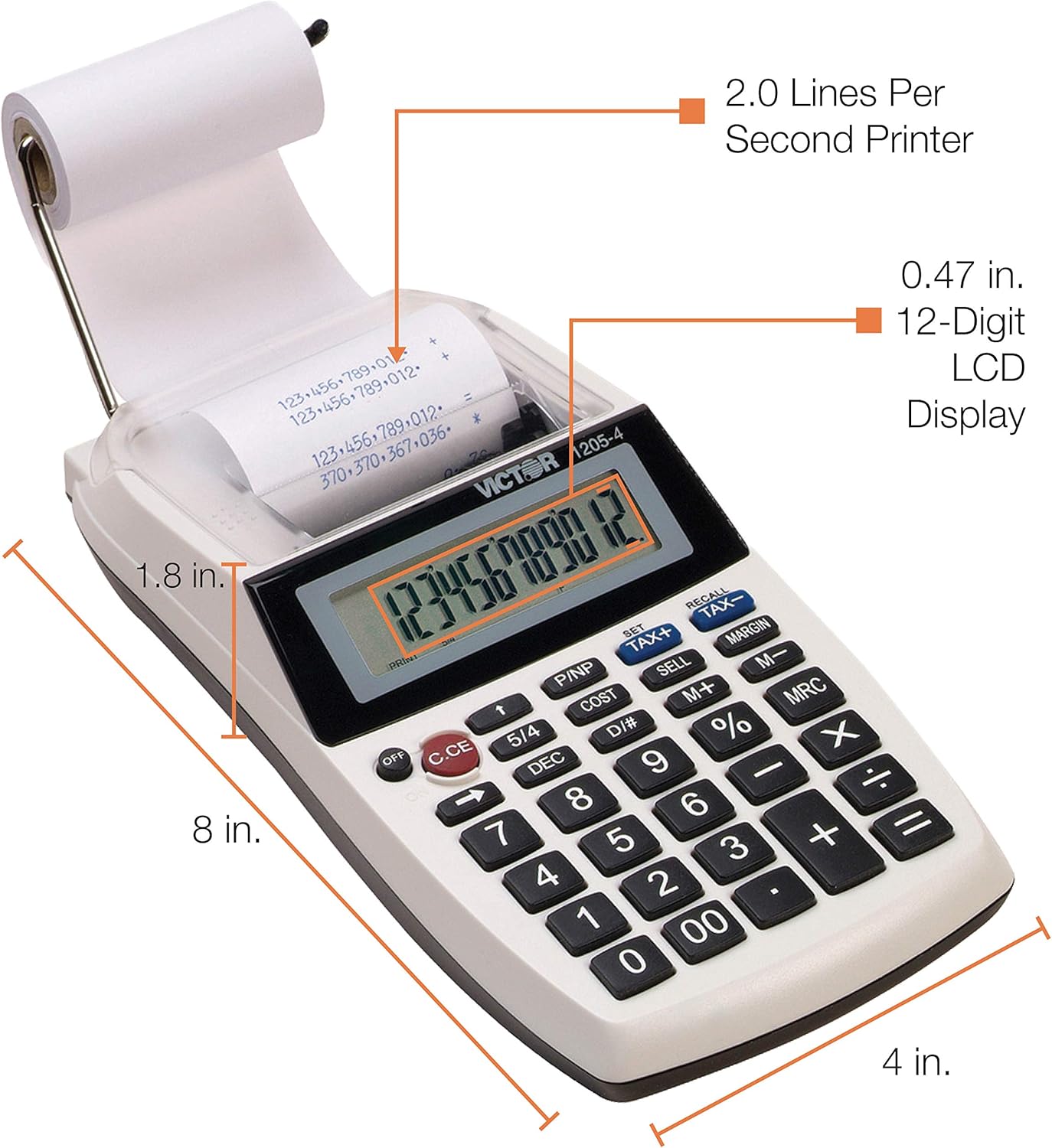 Victor 1205-4 12 Digit Portable Palm/Desktop Commercial Printing Calculator, 1.8" x 4" x 8"